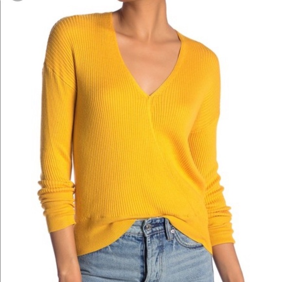NWT Elodie ribbed mustard wrap style sweater - Picture 2 of 8